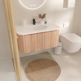 Arcora 36 Inch Wall Mounted Bathroom Vanity with Sink Curved Design, Wave Texture Wood Finish, W3235P336190