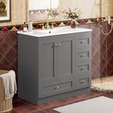 36 inch Shaker Style Free-Standing Bathroom Vanity Cabinet with Ceramic Sink, 4 Soft-close Drawers N729P288872E