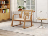 Solid Rubber Wood Rocking Chair, 400 LBS Weight Capacity Indoor Lounge Chair with Linen 96856936