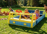 Fire Truck Themed Wooden Sandbox for 2 Kids, Fir Wood Play Sand Table with PP Liner & Bench, Outdoor 08907507