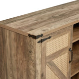 65-Inch Rustic Oak Color Faux Rattan Sideboard, Barn Door Rustic Style Sideboard, Living Room, W2702P184359