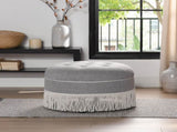 Yolanda 24" Round Upholstered Accent Ottoman, Light Gray Polyester with Ivory Trim B2719P238166