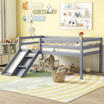 ZUN Twin Low Loft Bed with Slide, Ladder, Safety Guardrails, No Box Spring Needed,Grey W504P145268