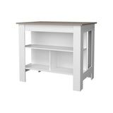 Taupe and White Kitchen Island with Open Storage B062P252194