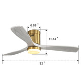 ZUN 52 Inch Decorative LED Ceiling Fan With Dimmable LED Light 6 Speed Remote 3 Solid Wood Blades W934102584