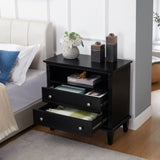 Open Space and 2 Drawers Dresser Nightstand with Charging Station, Farmhouse End Table with USB W1693P216933