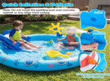 74 " Inflatable Marine Spray Pool with Shark Slide & Lighthouse Sprinkler, Kids Water Play Center 00427621