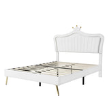 ZUN Queen Size Upholstered Bed Frame with LED Lights,Modern Upholstered Princess Bed With Crown WF307963AAK