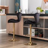 Set of 2 Bar Stools,with Chrome Footrest and Base Swivel Height Adjustable Mechanical Lifting Velvet W124946147