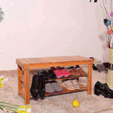 90cm Strip Pattern 3 Tiers Bamboo Stool Shoe Rack Wood Color 19993407