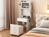 Small Vanity Desk with Mirror and LED Lights, Makeup Table with Charging Station and Storage Shelves 79311822