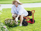 Garden Cart Height Adjustable Scooter with Swivel Seat & Tool Storage Red 21086272