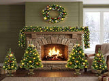 6-Piece Christmas Tree Set 4 Trees with Sturdy Bases, 1 Pre-Lit Wreath, 1 Garland, Warm White N710P513660F