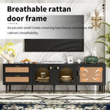 Rattan TV Stand with 3 Cabinets & 2 Drawers, Rattan-inspired Media Console Table for TVs up to 80'', N710P206015B
