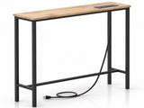 31.50"x7.87"x31.10" Console Table, MDF with Melamine Veneer & Iron Frame, with Power Outlet, Oak 53932379