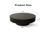 Round Coffee Table Handcrafted Relief Sturdy Pedestal Wooden Olive-Shaped Tea Table for Living Room W3081P255051