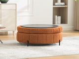 31.3"W Upholstered Round Ottoman With Reversible Lid, Chenille Storage Stool, Channel Tufted W3118P439477