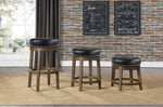 ZUN Round Swivel Bar Stool Set of 2, Black Faux Leather 360-degree Swivel Seat Nailhead Trim Solid Wood B011P201563