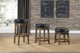 Round Swivel Stool Set of 2, Black Faux Leather 360-degree Swivel Seat Nailhead Trim Solid Wood B011P201185