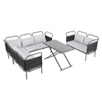 ZUN 5-Piece Modern Patio Sectional Sofa Set Outdoor Woven Rope Furniture Set with Glass Table and 52333749