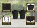 Set of 2 Rattan Planters with Removable Inner Pots, Metal Frame Adjustable Foot Pads for Garde 64398840