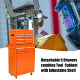 ZUN Detachable 5 Drawer Tool Chest with Bottom Cabinet and One Adjustable Shelf--Orange 08013365