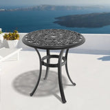 ZUN Ø26.77-inch Cast Aluminum Patio Dining Table With Black Frame and Umbrella Hole W1710P220606