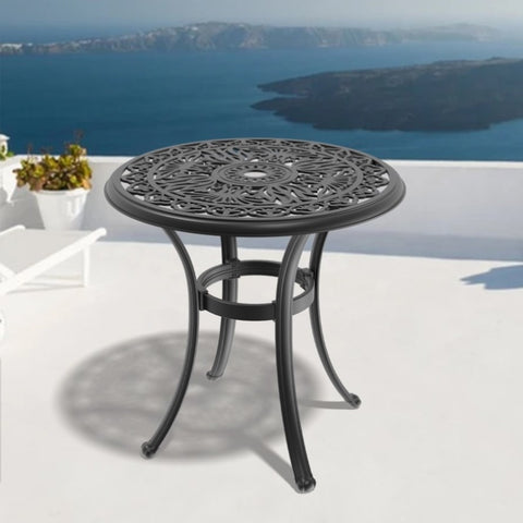 ZUN Ø26.77-inch Cast Aluminum Patio Dining Table With Black Frame and Umbrella Hole W1710P220606