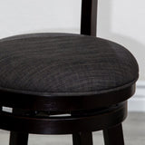 30" Bar Height Slat Back Swivel Stool, Espresso Finish, Charcoal Fabric Seat B04660691