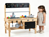 Natural Fir Wood Kids Outdoor Mud Kitchen Playset with Stainless Steel Sink & Stoves, Pretend Play 44198763