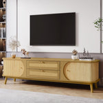 ZUN Rattan TV Stand for TVs up to 75'', Modern Farmhouse Media Console, Entertainment Center with Solid 83259066