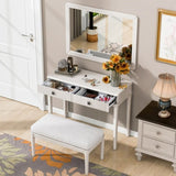 Modern Vanity Desk with Mirror, Adult Makeup Table Set with Stool, Home Office Desk, 2 Large N844P262898A