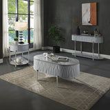 Grey High Gloss and Chrome Sofa Table with Bottom Shelf B062P209133