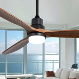 ZUN 60 Inch Ceiling Fan With Lights 3 Solid Wood Fan Blade Noiseless Reversible Motor Remote Control KBS-6003