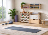 Wooden Toy Storage with Rolling Chest, 2 Fabric Drawers, 2 Shelves & 9 Bins, Mobile Toy 28337463