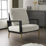 Modern Low Back White Upholstered Accent Armchair with Gold Metal Legs & Rubberwood Frame, Chic Wide N817P237961W