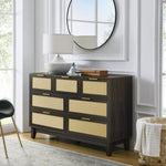 ZUN Bedroom 7 drawer dresser, rattan dresser modern wooden chest of drawers with spacious storage space W1781P183010