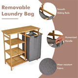 Bamboo Laundry Hamper Stand with 3-Tier Open Shelves 79290074