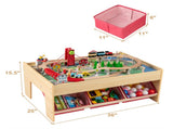 Kids Wooden Train Table with 94PCS Accessories, 2 Reversible Tabletops & 3 Fabric Storage Drawers 88738761