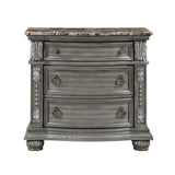 Traditional Style 1pc Luxurious Nightstand of 3 Drawers Marble Top Gray Finish Silver Tipping Wooden B011P186803