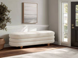 One Size Oval Channel Storage Bench with Wooden Ball Feet, Cream B035P600797