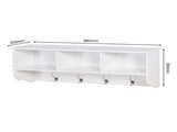 White Entryway Wall Mounted Coat Rack with 4 Dual Hooks Living Room Wooden Storage Shelf 30412851