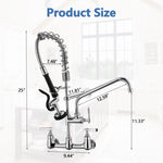 ZUN Commercial Kitchen Faucet, Pre-Rinse Sink Faucet with Pull Down Sprayer - Wall Mount Kitchen Faucet W1225P251012