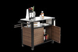 Outdoor Kitchen Wicker Island Rolling Cart & Storage Cabinet, Wheels and Stainless Steel Extended W640P256897