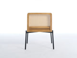 Mid-Century Dining Chairs Set of 2, Accent Linen Fabric Side Chairs with Rattan Backrest Metal Legs 30479899