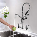 ZUN Commercial Kitchen Faucet, Pre-Rinse Sink Faucet with Pull Down Sprayer - Wall Mount Kitchen Faucet W1225P251012