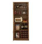 ZUN 76-Inch Tall Rustic Oak Color Farmhouse Kitchen Faux Rattan Wine Cabinet, Kitchen Bar Cabinet with W2702P183964