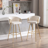 30 Inch Set of 2 Bar Stools,with Chrome Footrest and Base Velvet Golden Leg Simple Bar Stool,CREAM 72374423