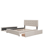 ZUN Upholstered Platform Bed with 2 Drawers and 1 Twin XL Trundle, Linen Fabric, Queen Size - Dark Beige 32927070