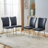 Modern minimalist dining chairs, black PU leather curved backrest and seat cushions, electroplated W1512P356180